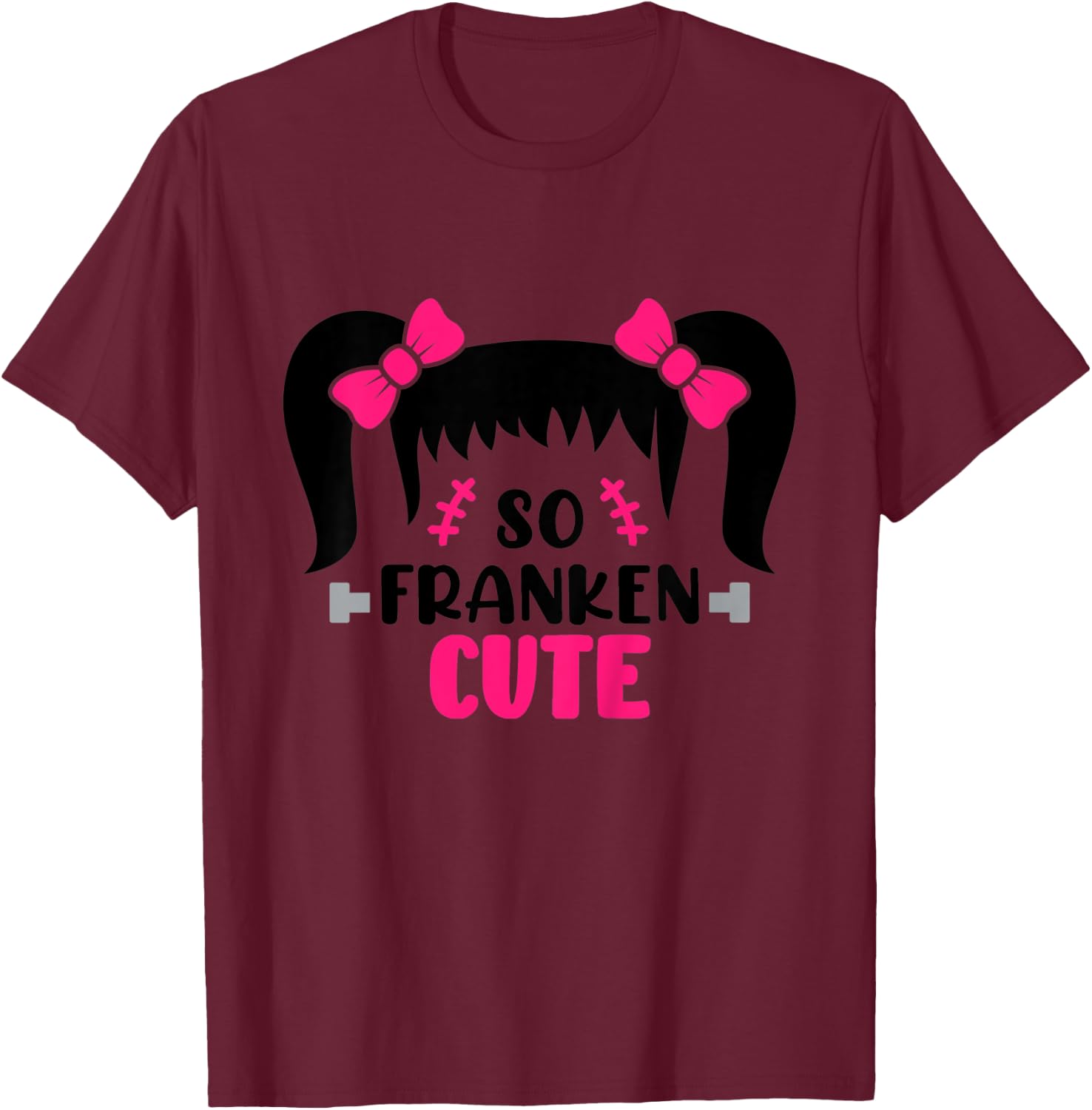 Kids So Franken Cute Toddler Girl Halloween Costume Scary Funny T-Shirt - T-Shirt | Maroon