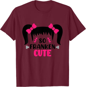 Kids So Franken Cute Toddler Girl Halloween Costume Scary Funny T-Shirt - T-Shirt | Maroon