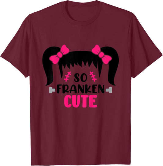 Kids So Franken Cute Toddler Girl Halloween Costume Scary Funny T-Shirt - T-Shirt | Maroon