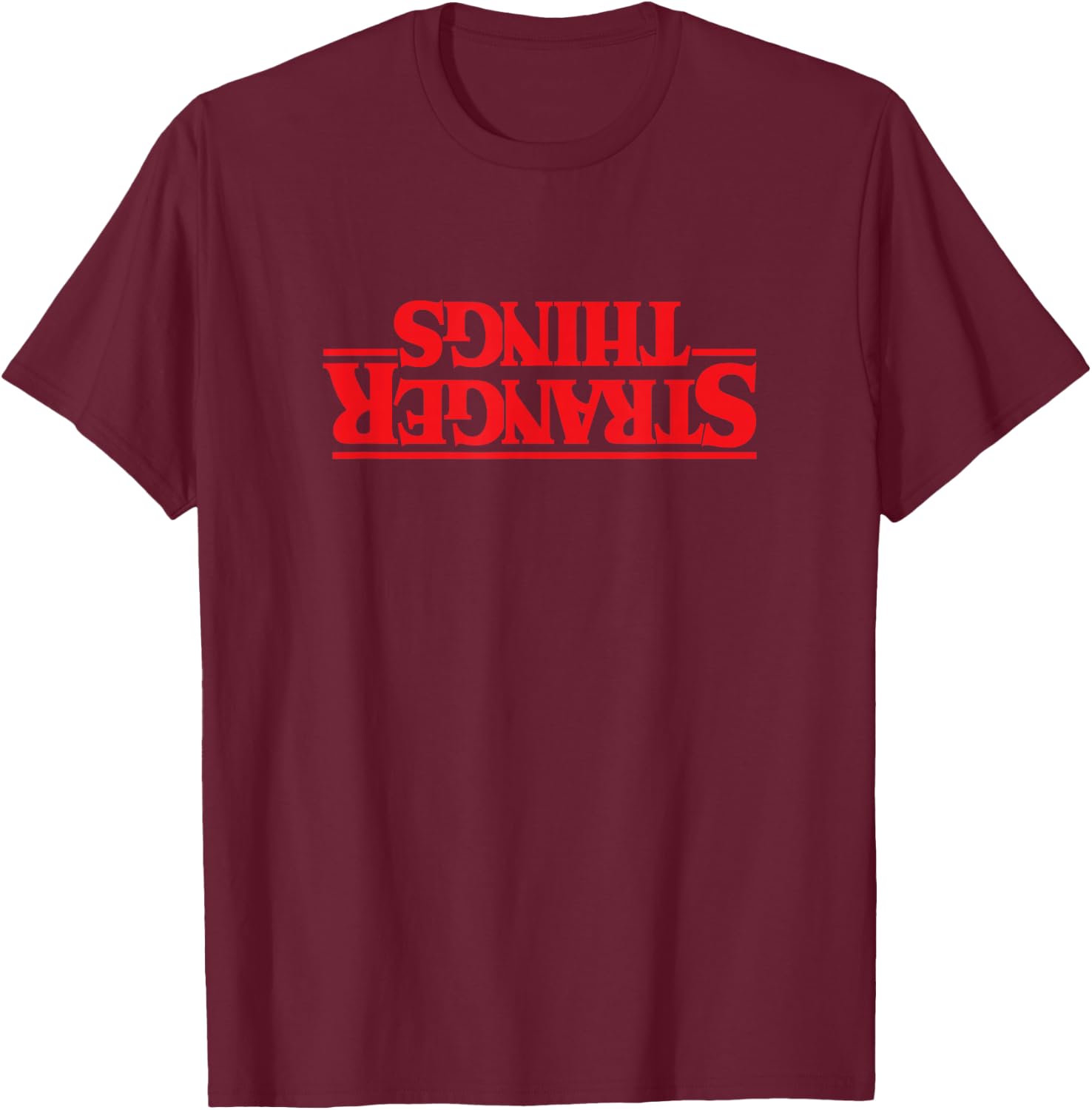 Stranger Things Red Upside Down Title Logo T-Shirt - T-Shirt | Maroon