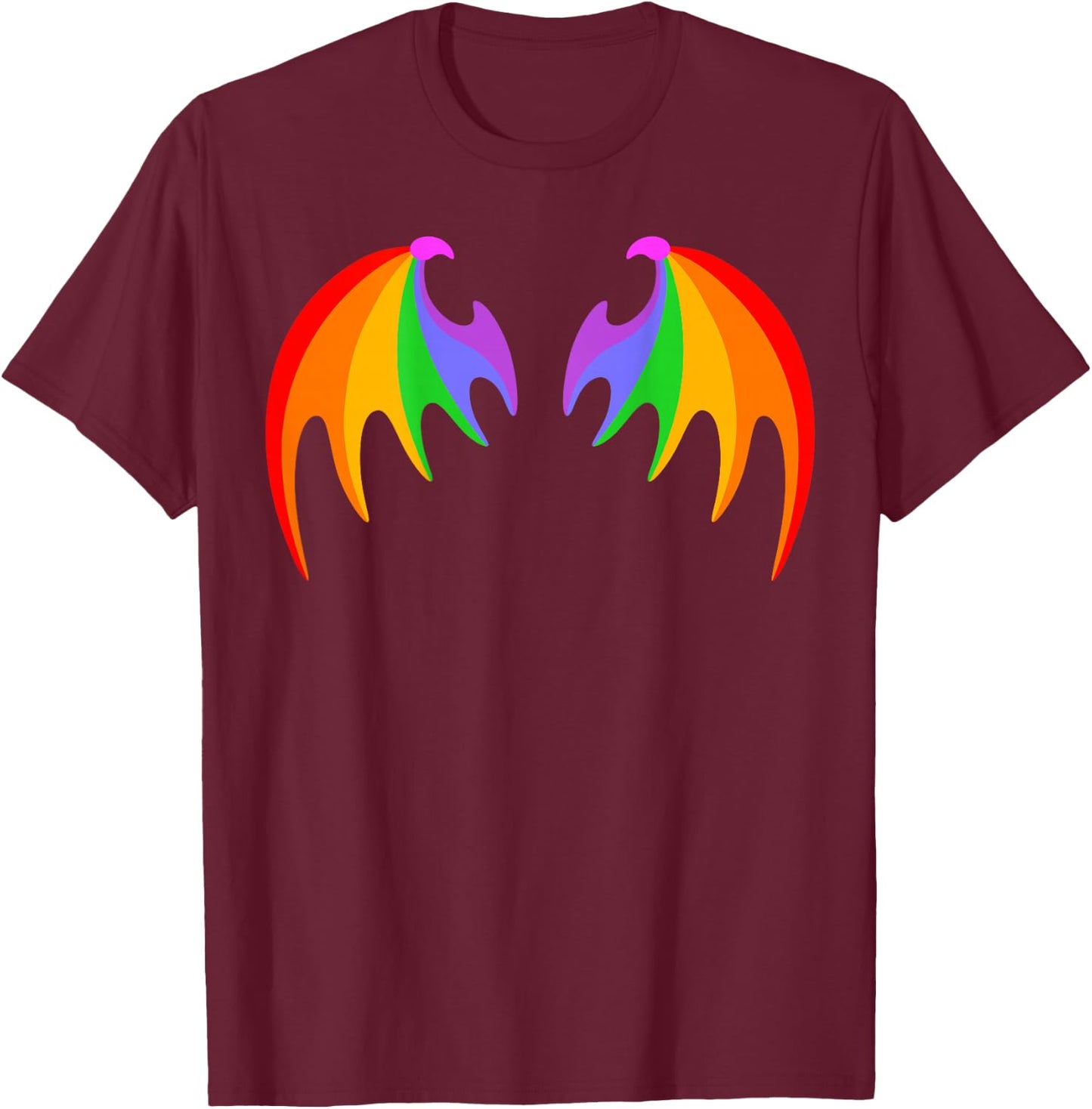 BACK PRINT Rainbow Dragon Bat Wings Cute Pride Party Magic T-Shirt - T-Shirt | Maroon