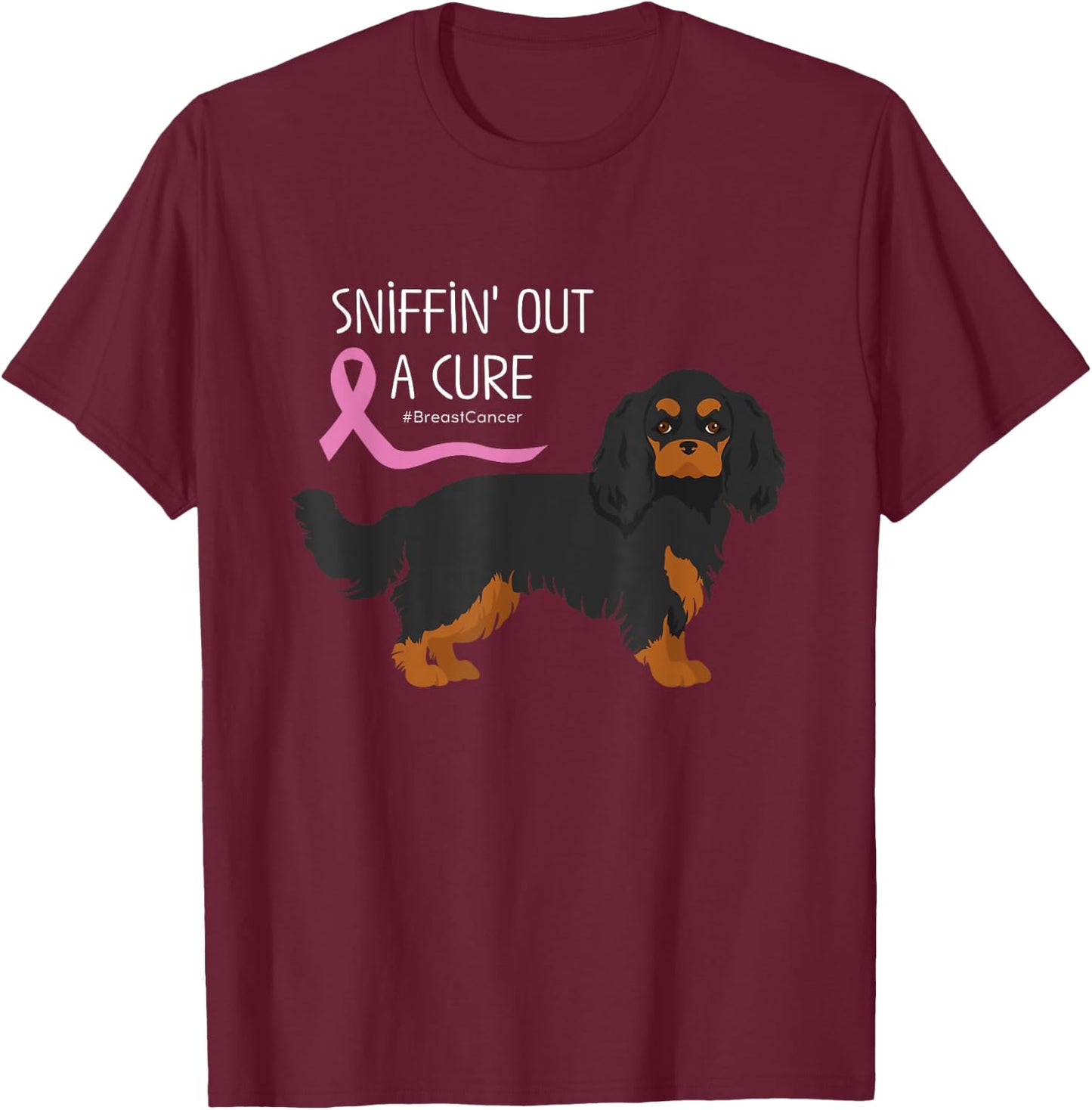 Cavalier King Charles Spaniel Lover Breast Cancer Awareness T-Shirt - T-Shirt | Maroon
