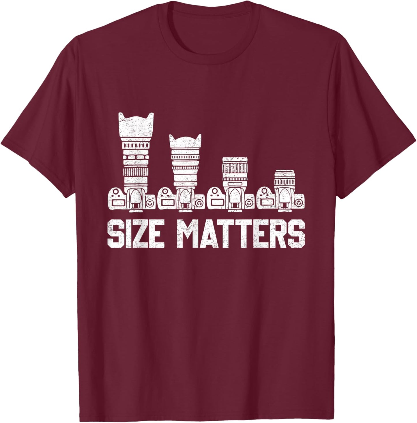 Retro Photography Camera Lens Size Matters Photographer T-Shirt - T-Shirt | Maroon