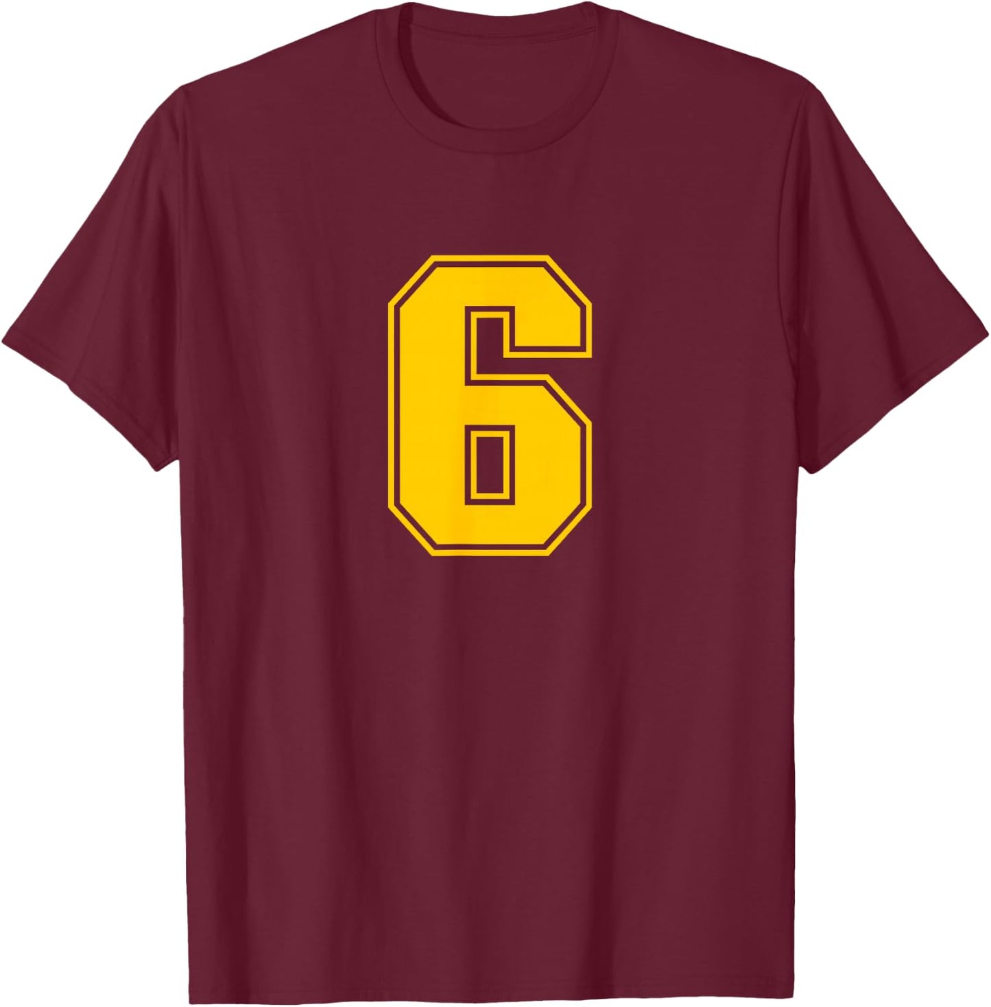 Yellow Sports Team Number #6 T-Shirt - T-Shirt | Maroon