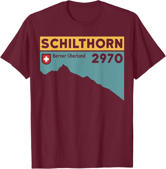 Mount Schilthorn Piz Gloria Hike Swiss Climbing Hiking Gifts T-Shirt - T-Shirt | Maroon