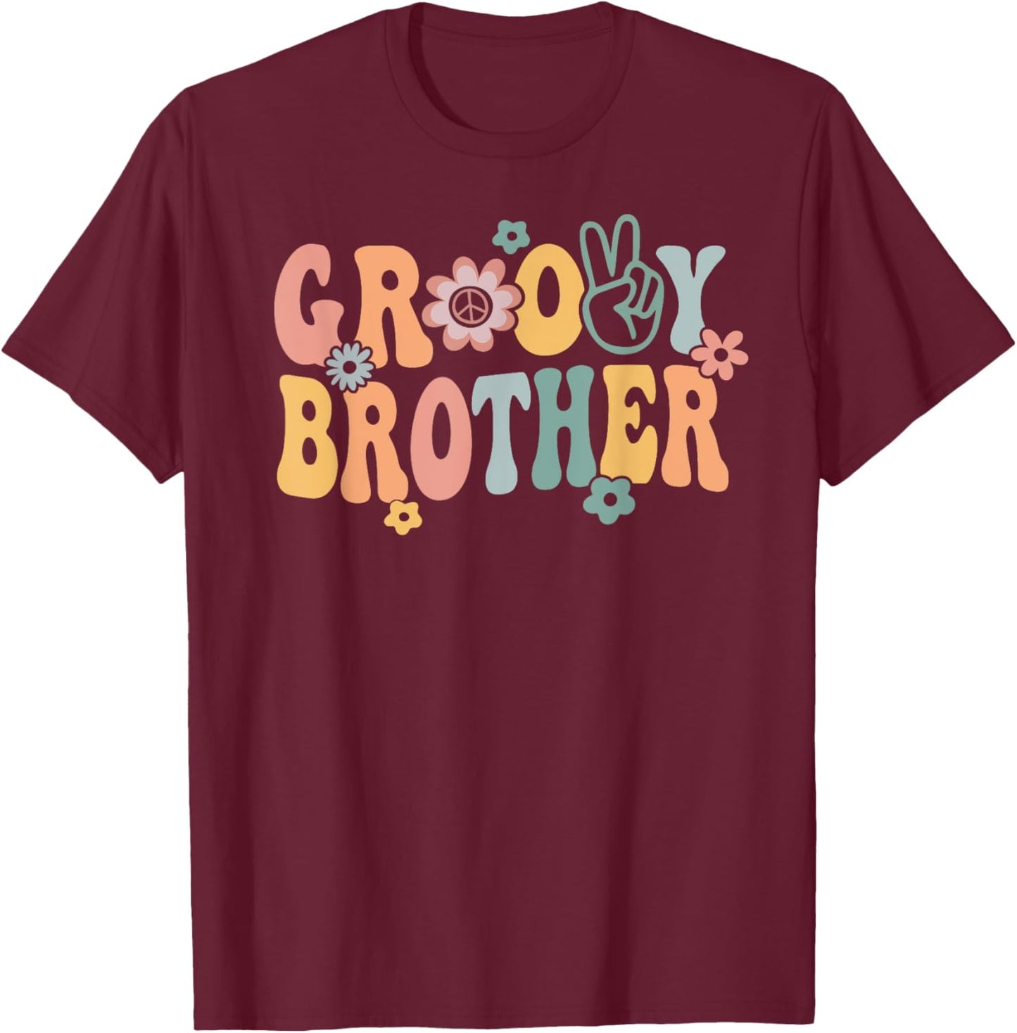 Groovy Brother Retro Bro Matching Family 1st Birthday Party T-Shirt - T-Shirt | Maroon