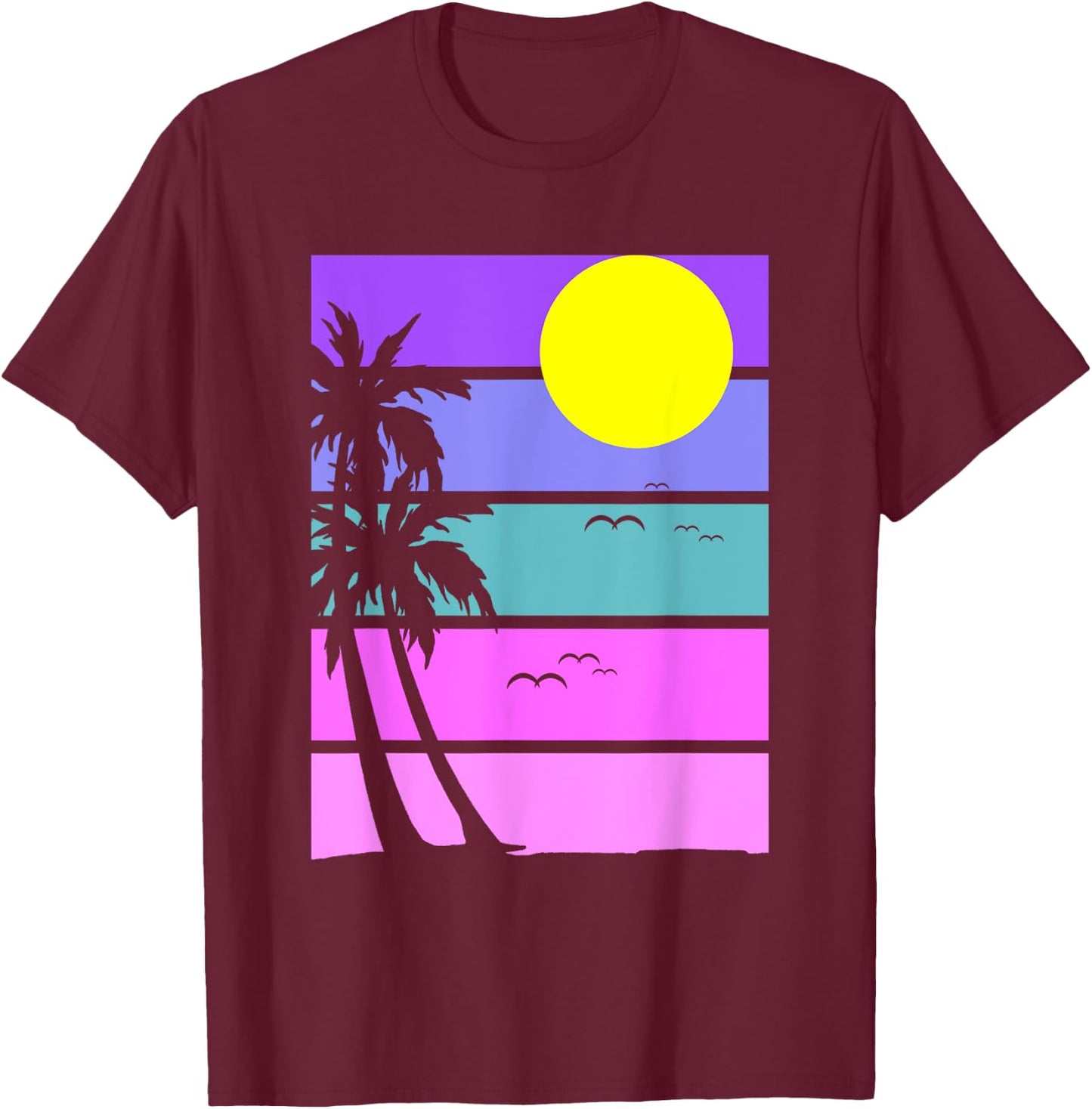 Retro 80s Aesthetic Palm Trees 1990s Tropical Vaporwave T-Shirt - T-Shirt | Maroon