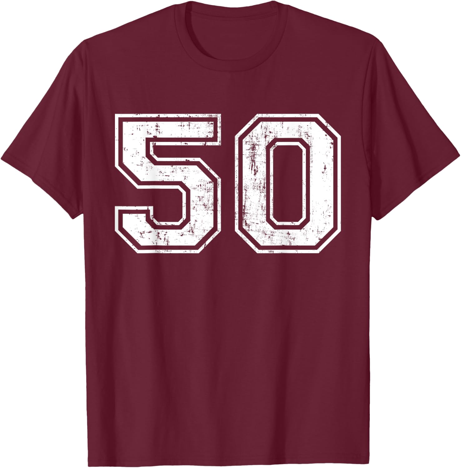 Number 50 Distressed Vintage Fifty Sports Training Practice T-Shirt - T-Shirt | Maroon