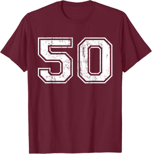 Number 50 Distressed Vintage Fifty Sports Training Practice T-Shirt - T-Shirt | Maroon