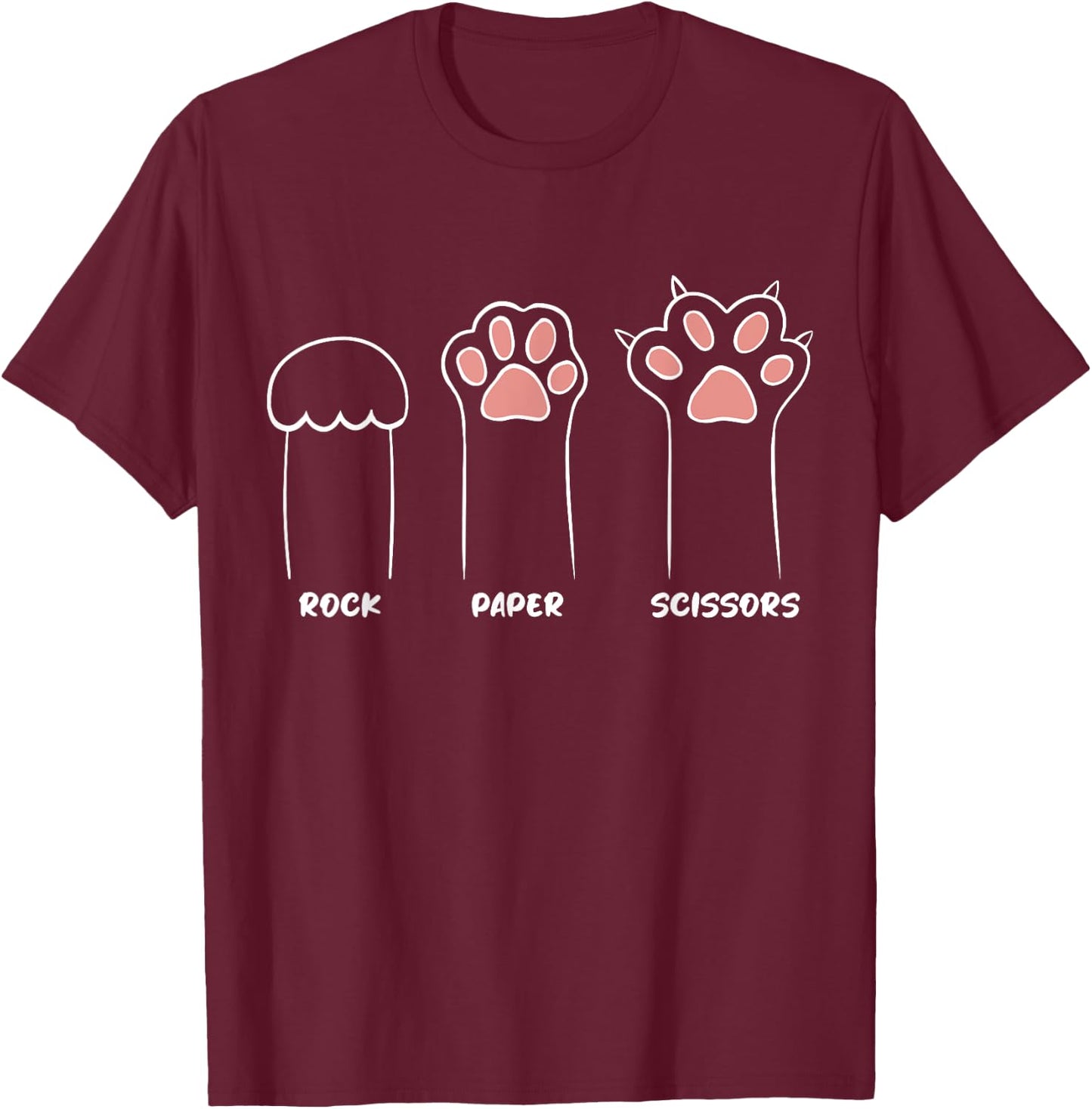 Rock Paper Scissors Cat Paws Cat Lover Funny Cat T-Shirt - T-Shirt | Maroon