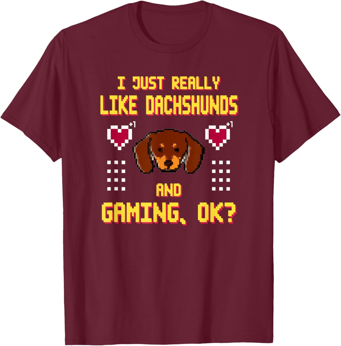 Gamer Dachshund Funny Dog Video Games Funny Gaming Men Women T-Shirt - T-Shirt | Maroon