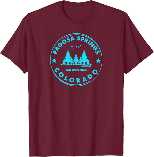 Pagosa Springs Colorado Mountain Town - Bluebird Day Forest T-Shirt - T-Shirt | Maroon