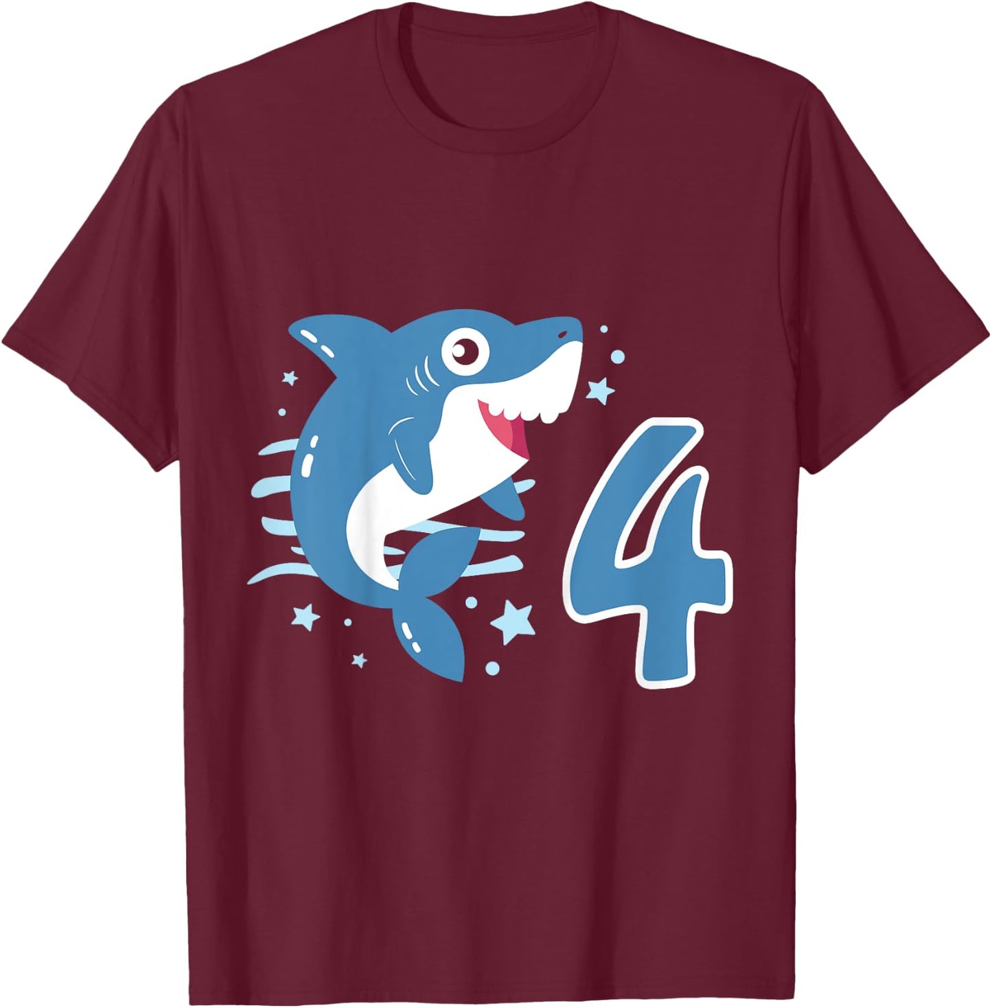 Kids 4th Birthday Boys Shark 4 years Old Ocean Shark B-day T-Shirt - T-Shirt | Maroon