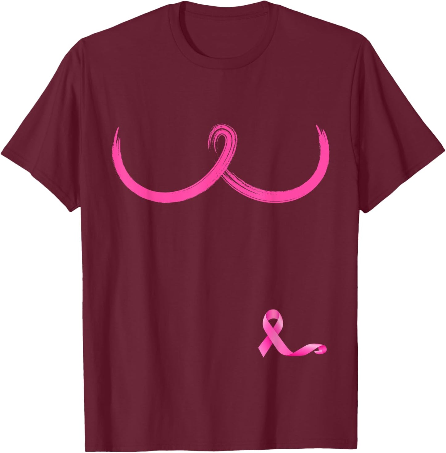 Pink Ribbon Boobs Support Women Breast Cancer Awareness T-Shirt - T-Shirt | Maroon
