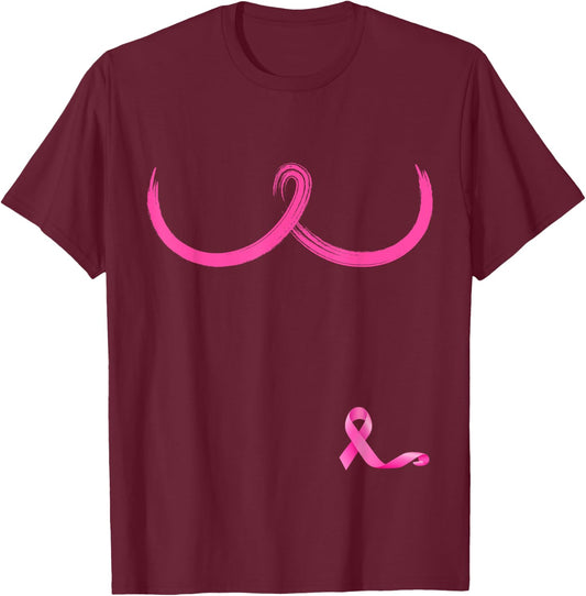 Pink Ribbon Boobs Support Women Breast Cancer Awareness T-Shirt - T-Shirt | Maroon