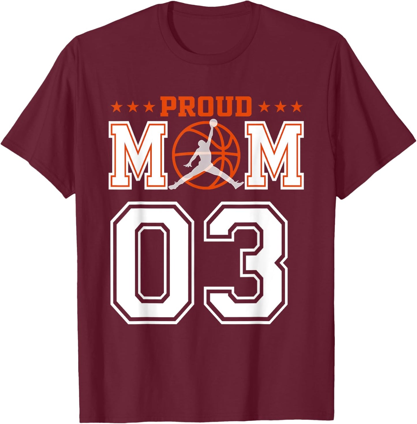 Custom Number 03 Proud Basketball Mom Personalized Sport Lov T-Shirt - T-Shirt | Maroon