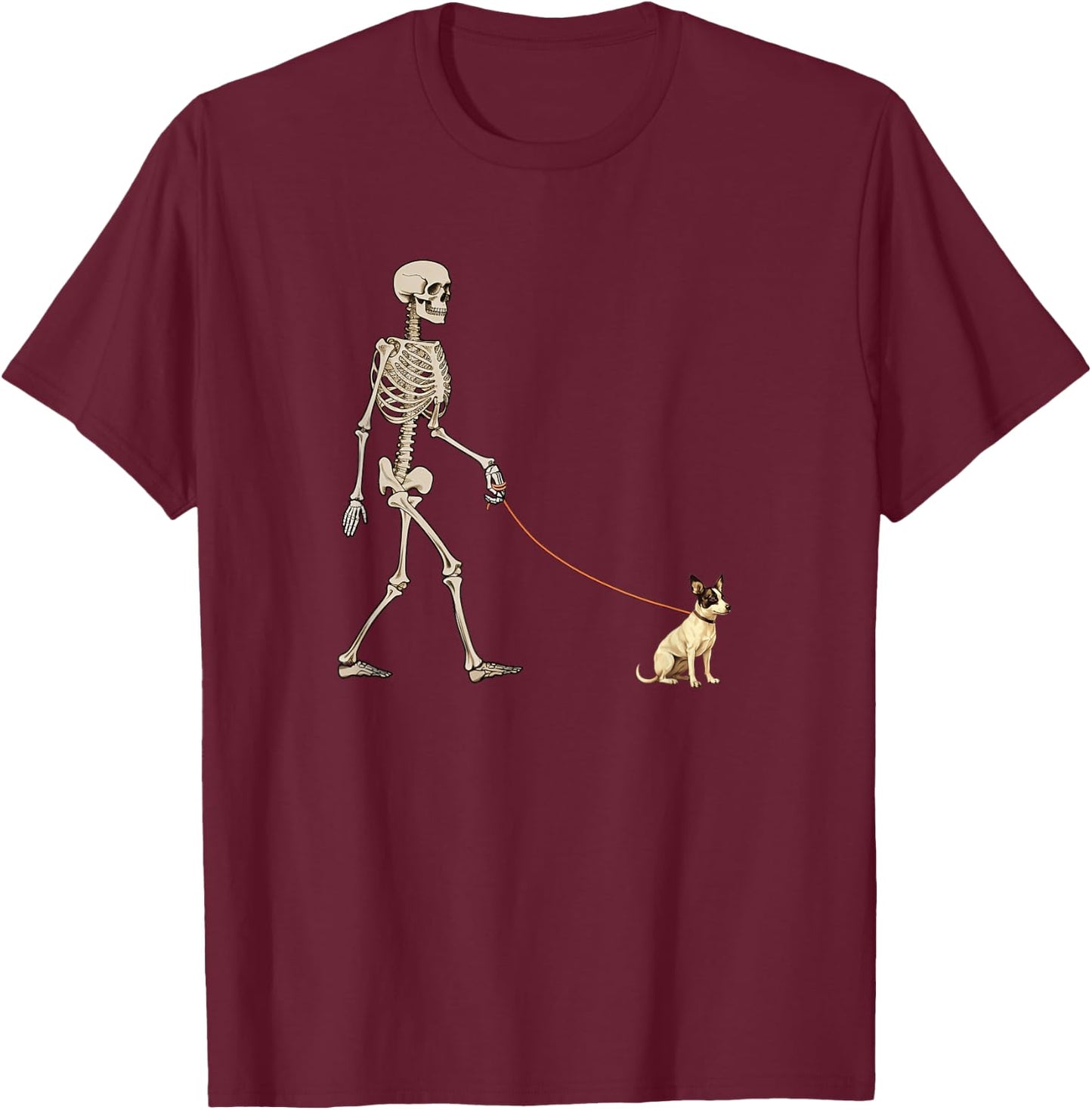 Funny Rat Terrier Skeleton Dog Walking Halloween Dog T-Shirt - T-Shirt | Maroon