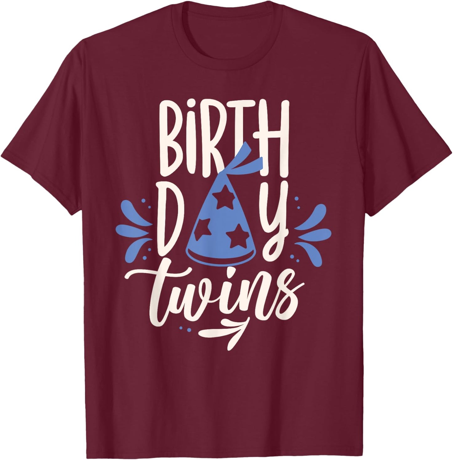 Birthday Twin Identical Twins Boy Girl -Adults Twin-themed Birthday Black Small Crew Collar Modern Short Sleeve T-Shirt - T-Shirt | Maroon