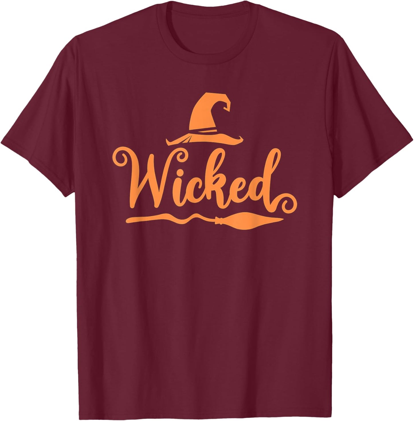 Wicked with Witch Hat in orange Halloween T-Shirt - T-Shirt | Maroon
