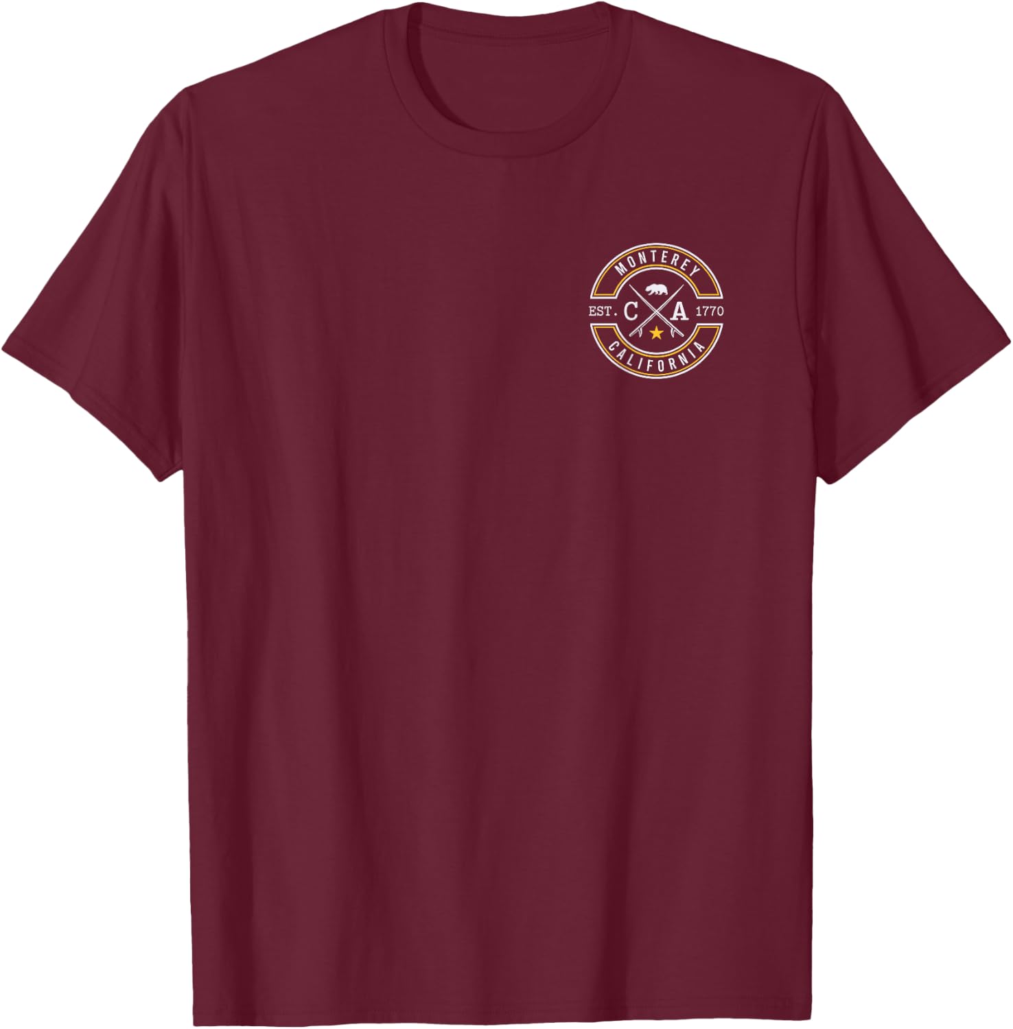 Monterey California CA Retro Surfer Beach Front & Back T-Shirt - T-Shirt | Maroon