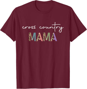 Cross Country Mama Women Gift - Funny Runner Mom Leopard T-Shirt - T-Shirt | Maroon