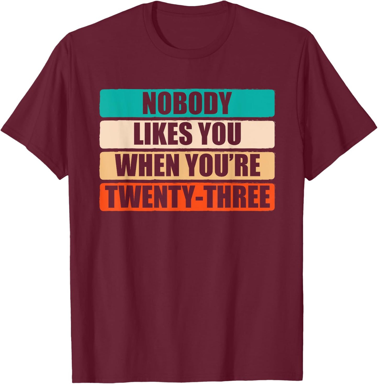 Funny Nobody Likes You When You're 23 Sarcastic Humor Jokes T-Shirt - T-Shirt | Maroon