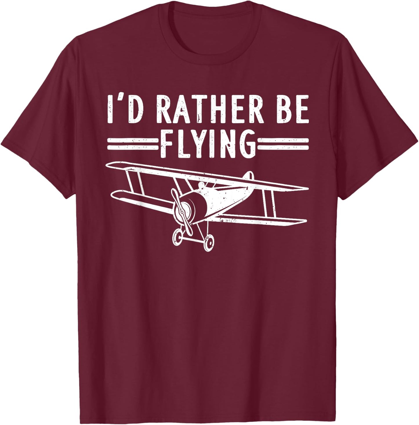 Cool Pilot Gift Airplane Plane Stuff & Accessories -Adults, Kids Black Short Sleeve Modern Novelty 'I'd Rather be Flying' T-Shirt - T-Shirt | Maroon