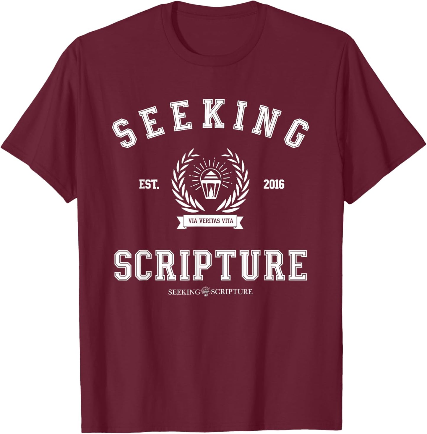 Collegiate Style Seeking Scripture: Via Veritas Vita T-Shirt - T-Shirt | Maroon