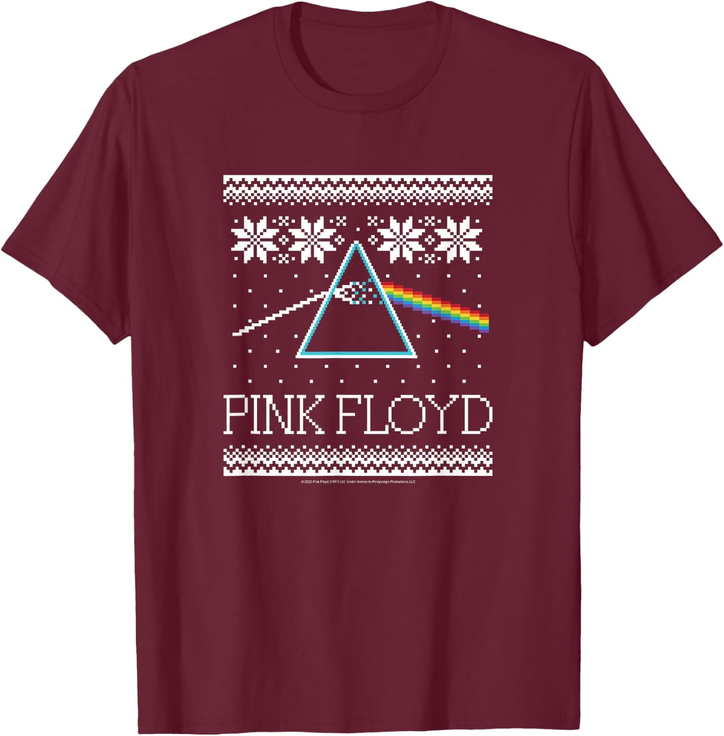 Pink Floyd - The Dark Side Of The Moon Christmas Pattern T-Shirt - T-Shirt | Maroon
