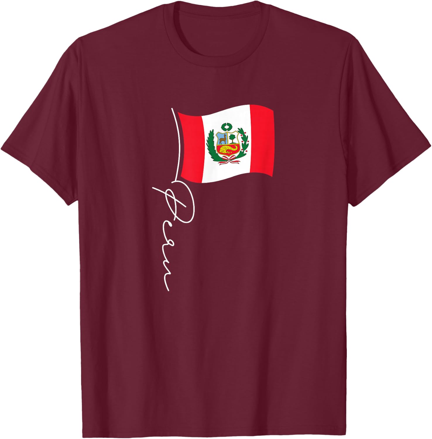 Peru Signature Flag Pole - Elegant Patriotic Peruvian Flag T-Shirt - T-Shirt | Maroon