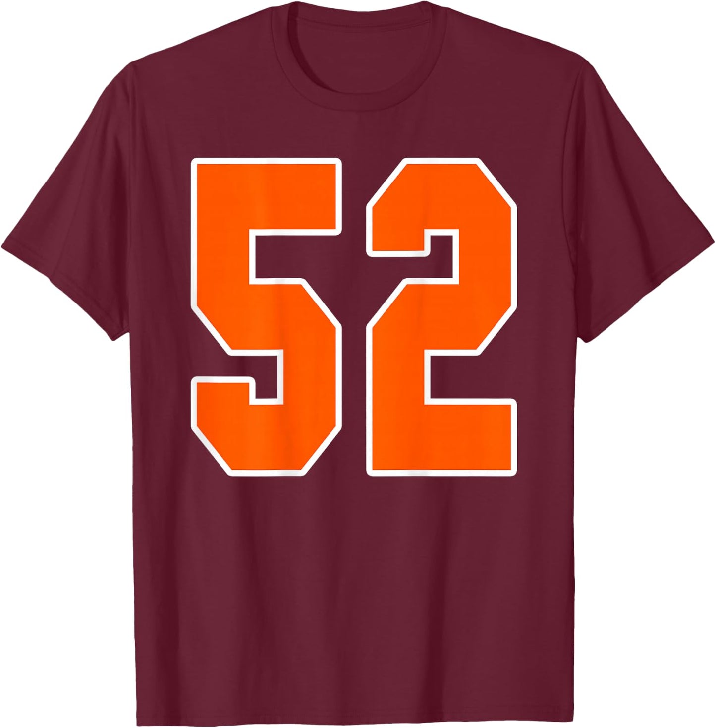 Back Print Orange Sports Block Number 52 For Sports Team T-Shirt - T-Shirt | Maroon