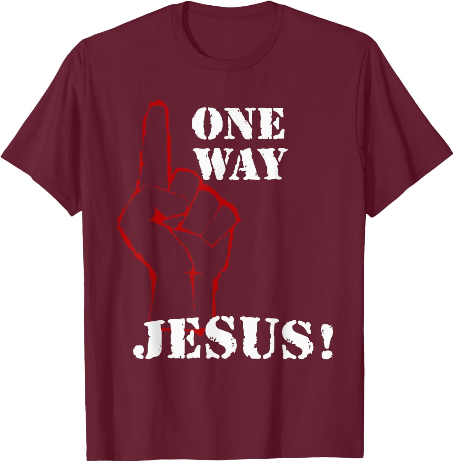 One Way Jesus People Christian Revolution Finger Up Retro T-Shirt - T-Shirt | Maroon