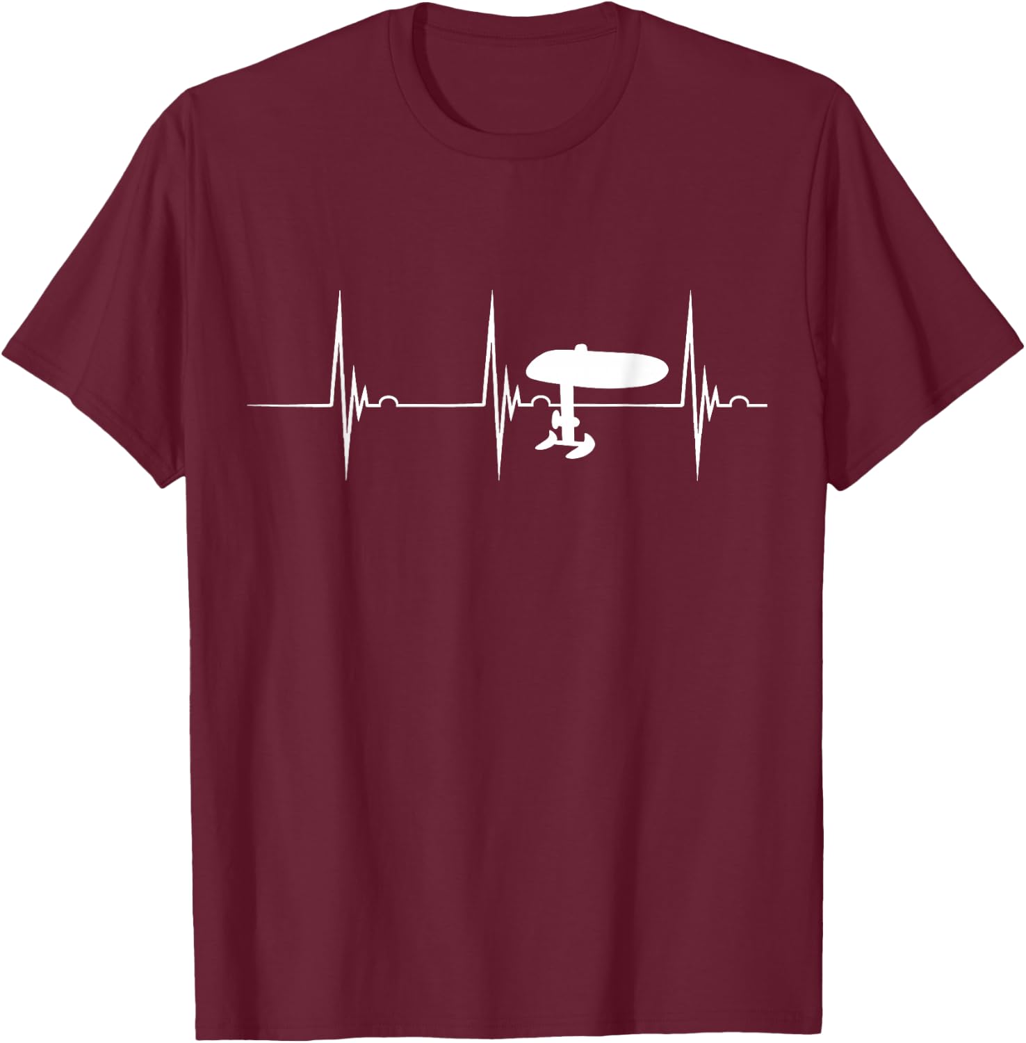 Electric Hydrofoil Surfboard Efoil Heartbeat EKG Pulse Foil T-Shirt - T-Shirt | Maroon