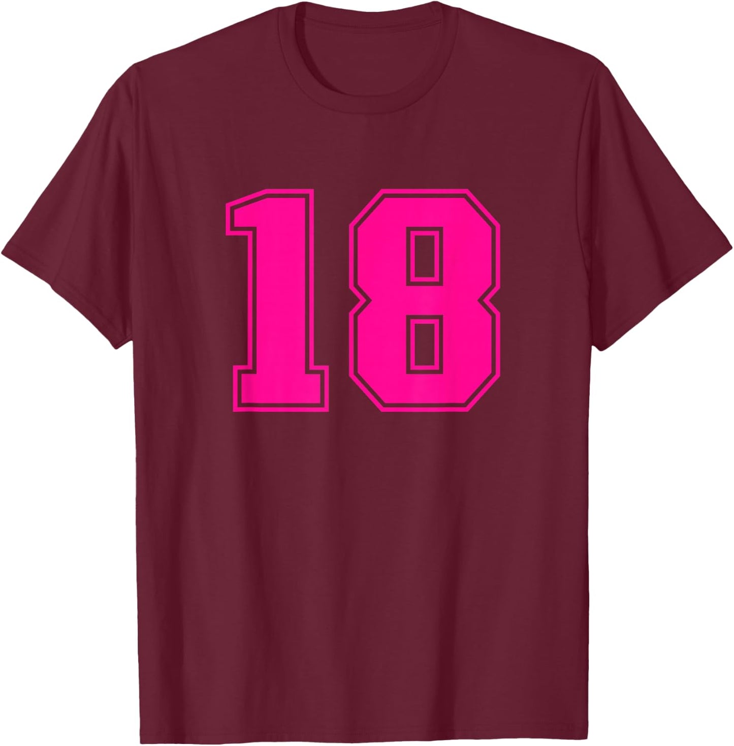 Pink Sports Team Number #18 T-Shirt - T-Shirt | Maroon
