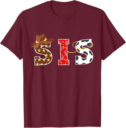 Cowboy Sis Western Rodeo Theme Kids Birthday Matching Family T-Shirt - T-Shirt | Maroon