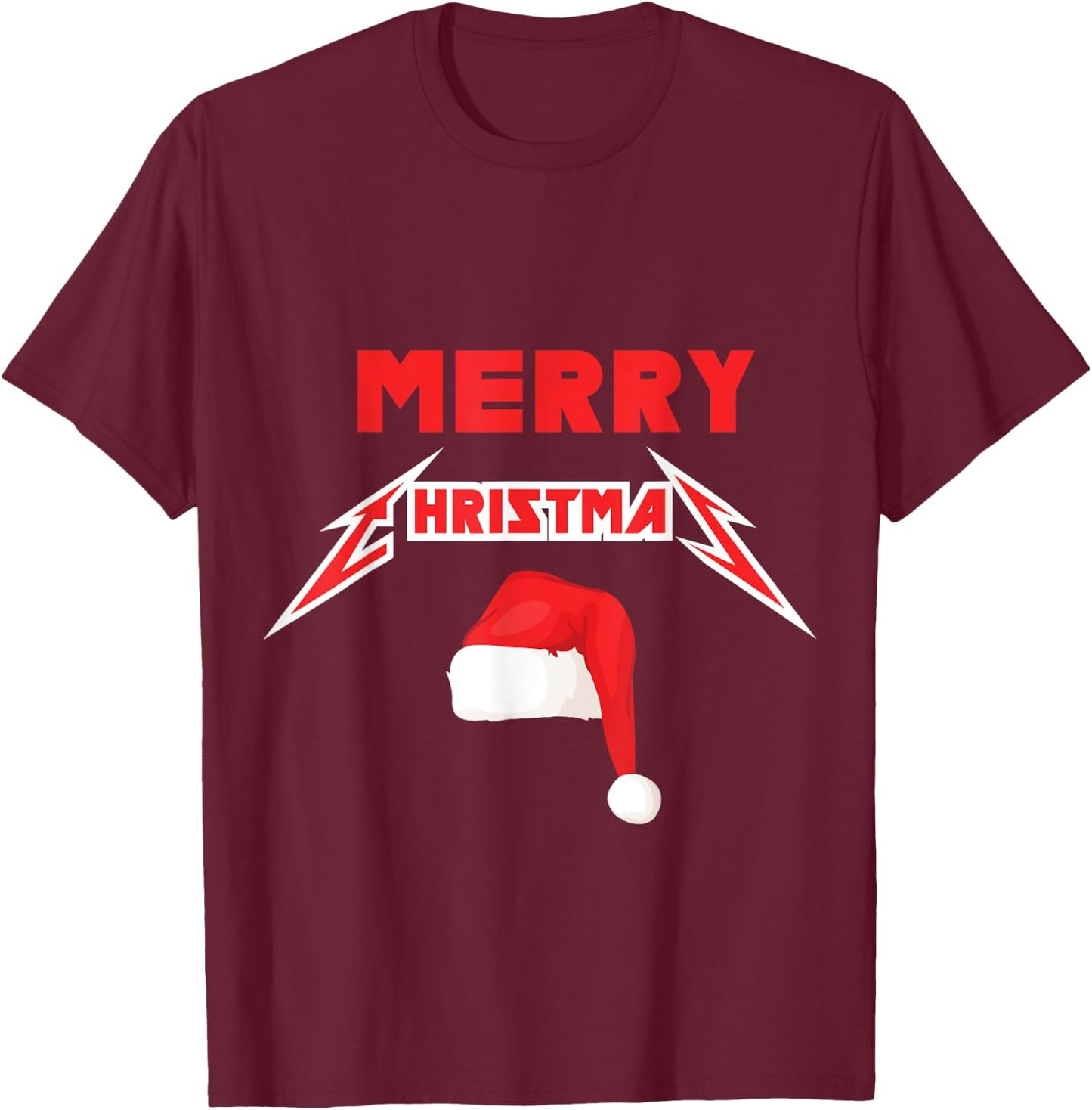 Rock 'n' Roll Merry Christmas Motif T-Shirt - T-Shirt | Maroon