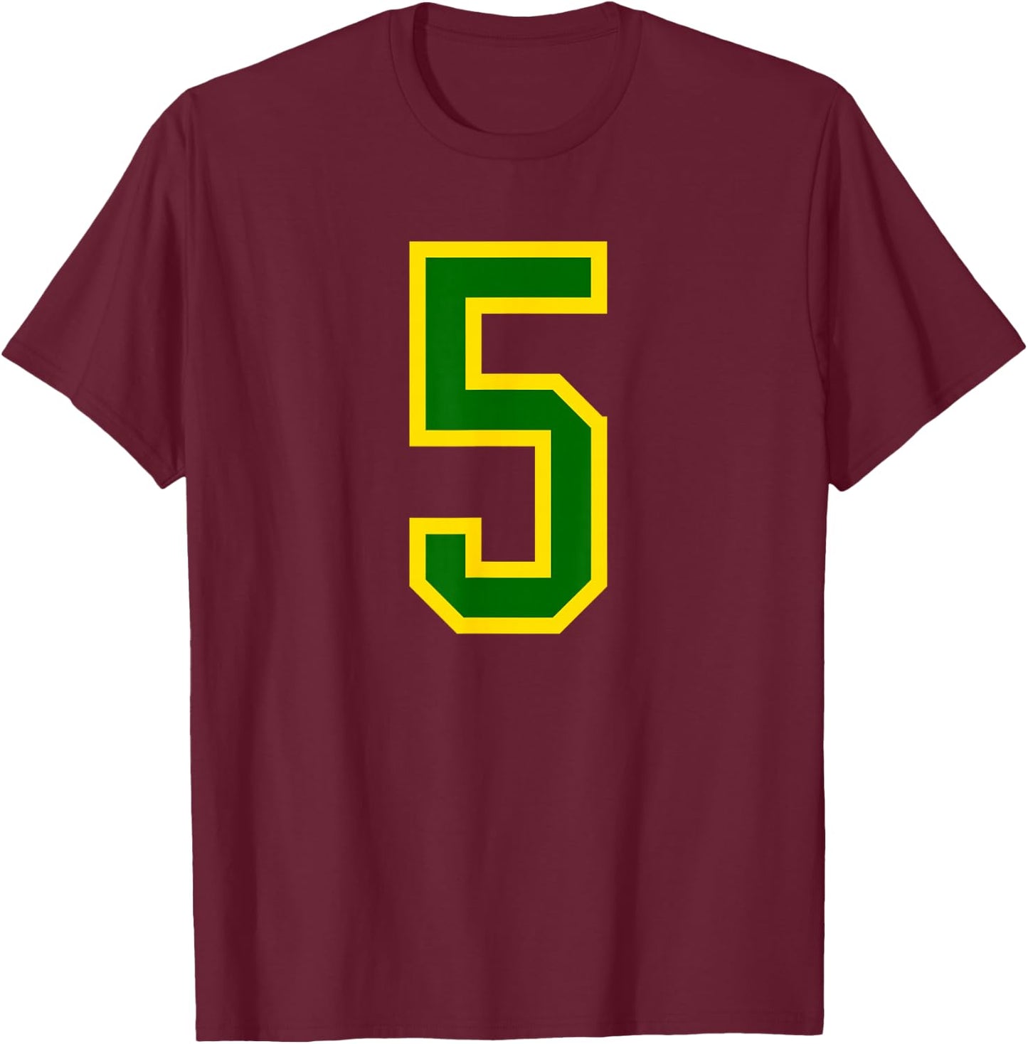 Green Yellow Sports Team Number #5 T-Shirt - T-Shirt | Maroon