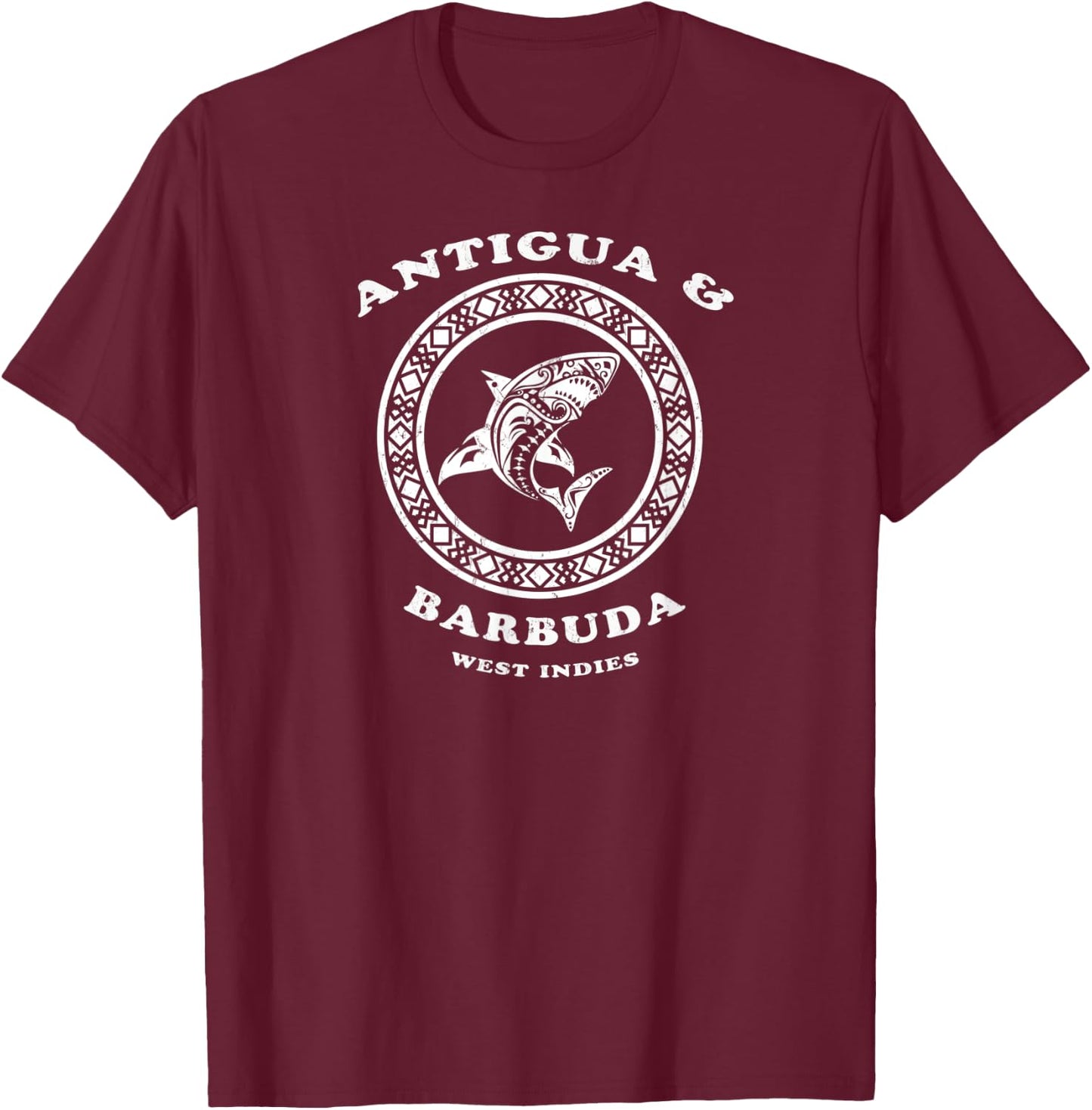Antigua & Barbuda, West Indies Vintage Tribal Shark Vacation T-Shirt - T-Shirt | Maroon