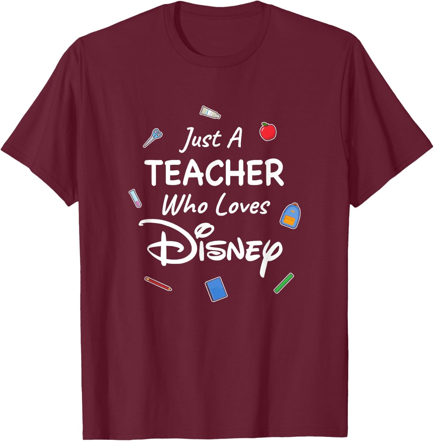 Disney Just A Teacher Who Loves Disney Center Icon Logos T-Shirt - T-Shirt | Maroon