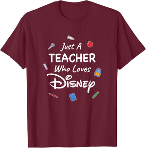Disney Just A Teacher Who Loves Disney Center Icon Logos T-Shirt - T-Shirt | Maroon