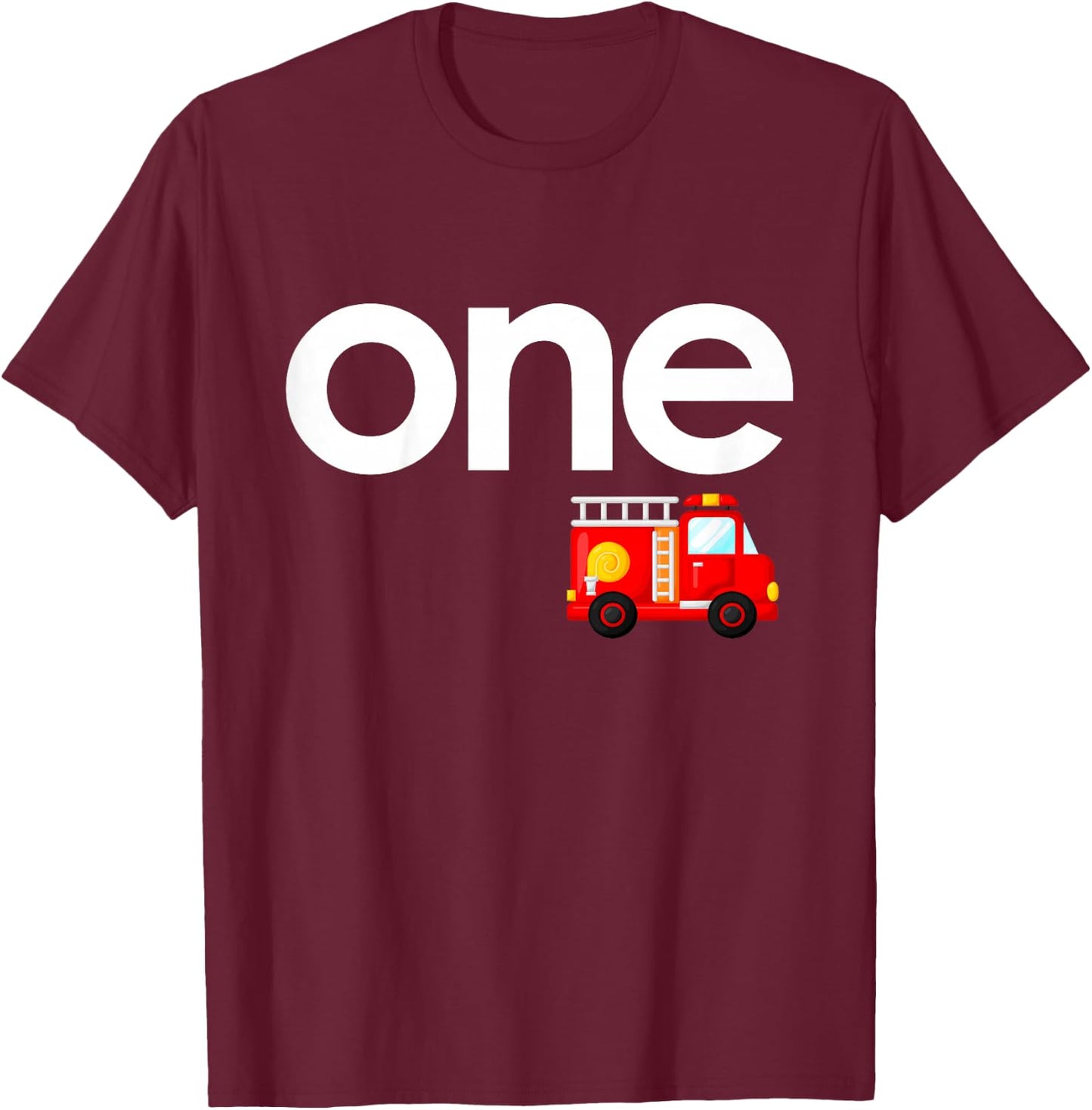 Fire Truck 1st Birthday Boy Toddler 1 Year Old Firefighter T-Shirt - T-Shirt | Maroon