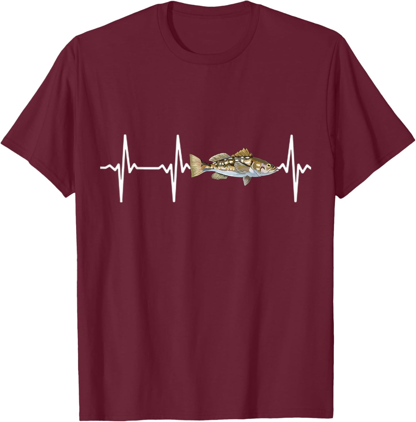 Calico Bass Heartbeat For Saltwater Fish Fishing Lovers T-Shirt - T-Shirt | Maroon