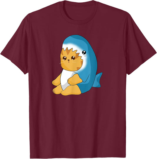 Cute Cat insdie Shark Costume, Kawaii Cat Lover Men Women Kids T-Shirt - T-Shirt | Maroon