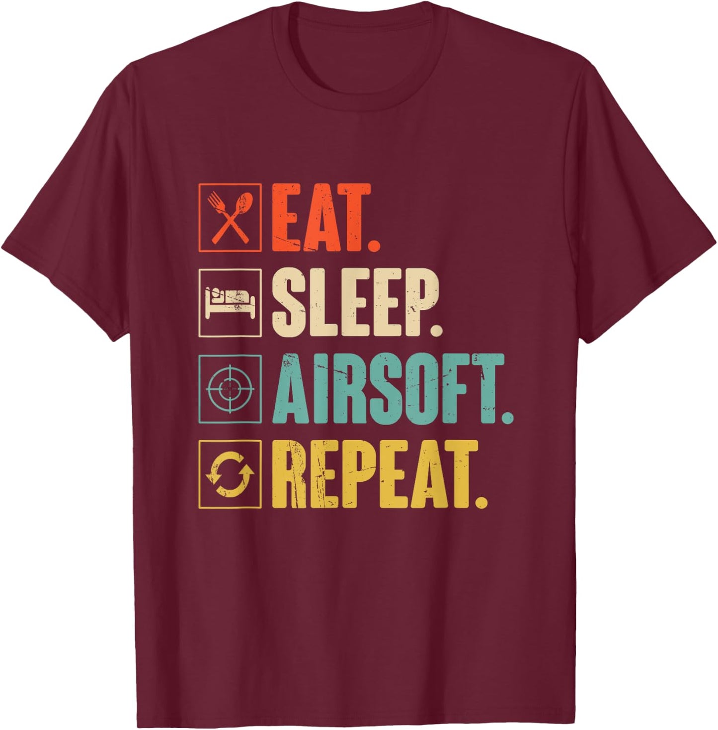 Eat Sleep Airsoft Repeat Funny Air-Soft Sport Gift T-Shirt - T-Shirt | Maroon
