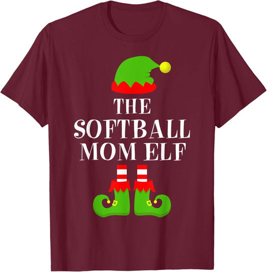 Softball Mom Elf Family Matching Christmas Pajama Mother's T-Shirt - T-Shirt | Maroon