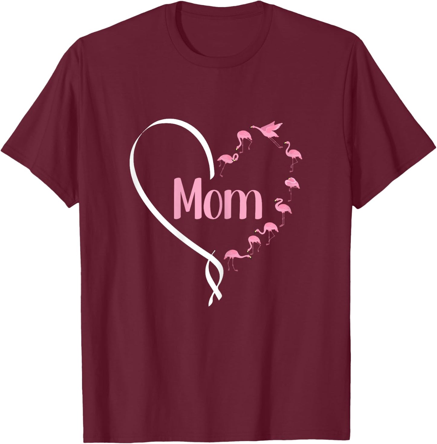 Mom Mothers Day Cute Flamingo Heart Bird Lover Mama Momma T-Shirt - T-Shirt | Maroon