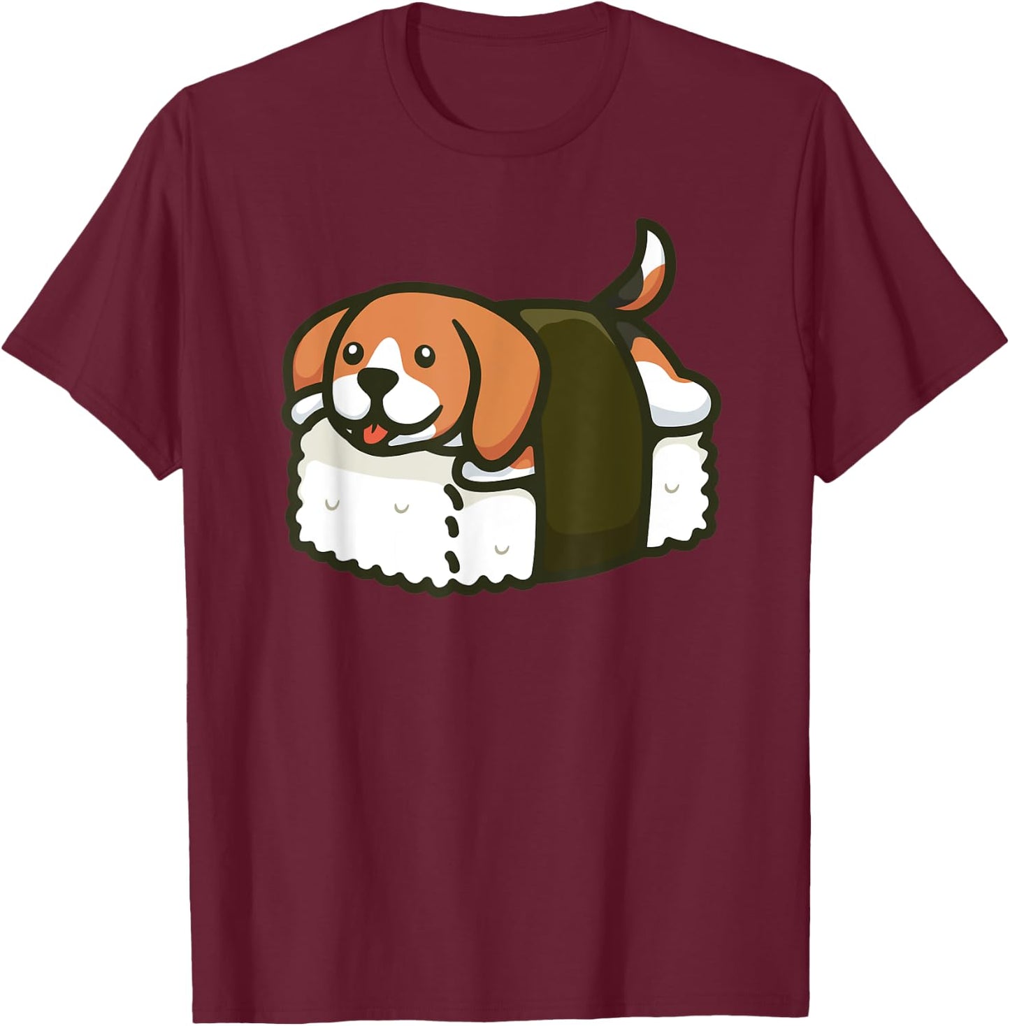 Beagle Nigiri Sushi Seaweed Dog T-Shirt - T-Shirt | Maroon