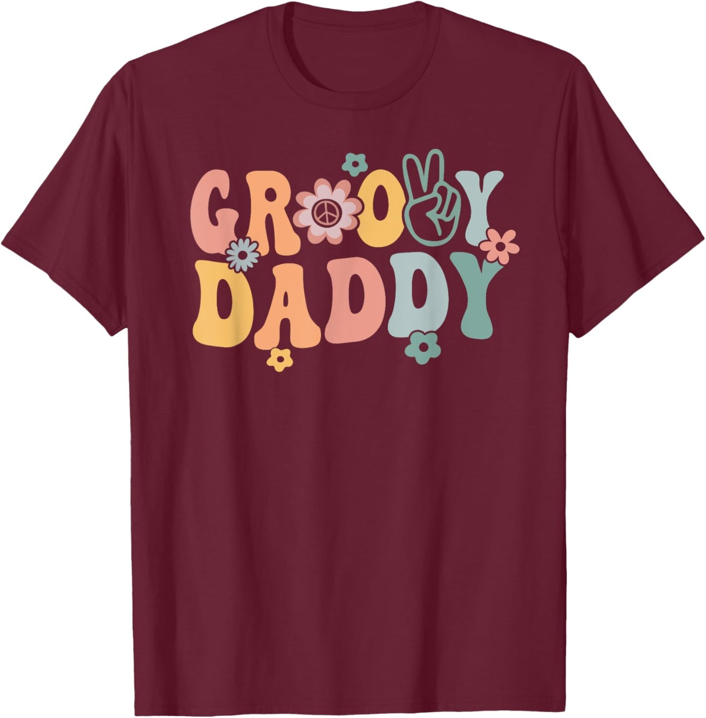 Groovy Daddy Retro Dad Matching Family 1st Birthday Party T-Shirt - T-Shirt | Maroon