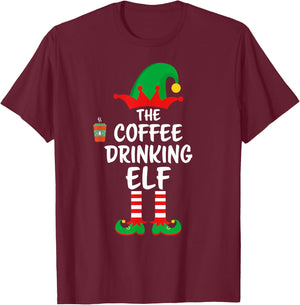 The Coffee Drinking Elf Matching Family Christmas T-Shirt - T-Shirt | Maroon