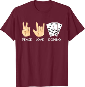 Peace Love Domino Hand Signs - Dominoes Lover Domino Player T-Shirt - T-Shirt | Maroon
